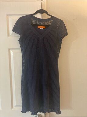 Vintage dead stock Cynthia Steffe Navy Open-Knit V-Neck Mini Dress